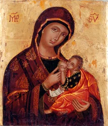 Ikon: quot;Jomfru og barnquot; Anonymt tremaleri. Santa Maria delle Grazie al Trionfale-kirken, Roma