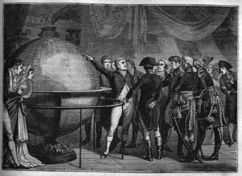 NAPOLEON BONAPARTE, førstekonsul, besøker Louvre-palasset med Charles James Fox, britisk statsmann, i 1801