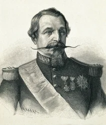 NAPOLEON III, Karl-Louis Napoleon Bonaparte (1808–1873). President av den andre republikken (1848–1852) og keiser av Frankrike (1852–1870). Portrett av Napoleon III. Gravering.