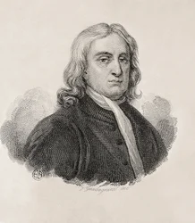 Newton, Sir Isaac (1642-1727). engelsk matematiker, fysiker og astronom.; GUADAGNINI, Gaetano (1800-1860). Italiensk gravering. Portrett av Isaac Newton, verk av Gaetano Guadagnini. Gravering. ITALIA. LOMBARDIE. Milan. Civica Raccolta delle Stampe “Achi