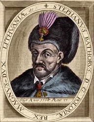 Portrett av Stefan Bathory, konge av Polen, prins av Transylvania (1532–1586) - Stefan I Bathory (1533–1586). Konge av Polen (1575–1586). Gravering.
