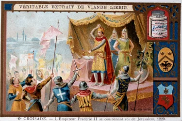 Sjette korstog - Keiser Fredrik II av Det hellige romerske rike (1194-1250) (Fredrik II, keiser av Det hellige romerske riket) kroner Jerusalem til konge