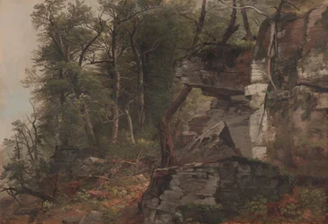 Trær på en steinete åsside, ca. 1849
