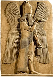 Bevinget ånd. Detalj av et relieff fra palasset til den assyriske kong Sargon II, 722-705 f.Kr.