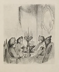 En scene fra "Madame Lescaut" fra en bok med femti tegninger