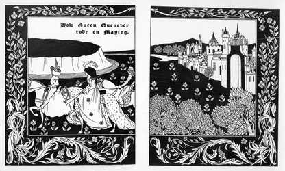 Hvordan dronning Guinevere red til maifest, illustrasjon fra «Le Morte d