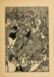Låsens voldtekt. Illustrasjon for The Cave of Spleen av Alexander Pope