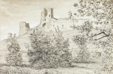 Utsikt over ruinene av Rakvere Castle, 1828 (sepia og blyant på papir)
