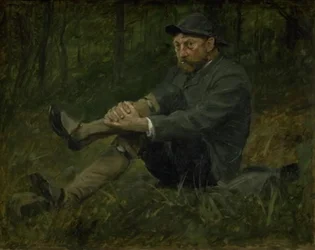 Arkitekten Thorvald Bindesbøll i en granskog på Kullen