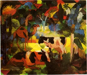 Macke landskap-kyr-kamel