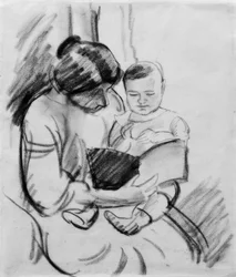 Mor med barn, leser (Elisabeth og Walterchen