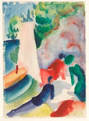 ""Piknik på stranden"" (Piknik etter seiling) Akvarell av August Macke (1887-1914) 1913 Dim 17,6x12,2 cm Albertina, Wien