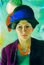""Portrett av kunstnerens kone med hatt"" (kunstnerens kone med hatt) Maleri av August Macke (1887-1914)