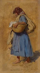 En bondekone blåser nesen, ca 1871-1874