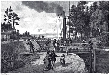 Utsikt over Juustila-slusen i Finland, 1873