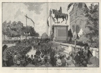 Paris - - Tale av Mr. Darlot under innvielsen 15. juli 1888 på Hotel de Ville de Paris av statuen av Etienne Marcel - Tegning av Gerardin i "The Illustrous World" fra 1888