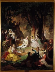 Smaker Champetre Scene med piknik i det borgerlige samfunnet. Maleri av Barthelemy Glaizes (1807-1893) 1850 Montpellier, Fabre-museet