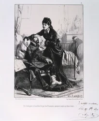 En kvinne mater en såret soldatsuppe, beleiring av Paris, fransk-prøyssisk krig, 1870 1871