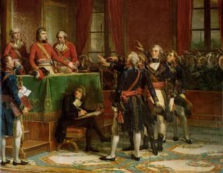 Innsettelsen av Statsrådet i Palais du Luxembourg, den 25. … (olje på lerret)