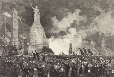 14. juli. Illuminasjon av Place de la République, 1883.