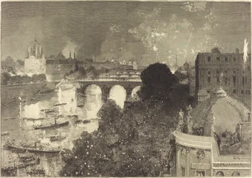 14. juli. Belysning av Seinen fra Pont Neuf til Pont au Change