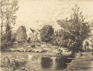 Gammel gangbro, bredden av den lille Morin Vieille passerelle, bords du petit morin, 1915.
