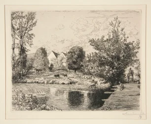 Vieille passerelle, bords du petit Morin (Gamle gangbroen, Banks of the Small Morin)