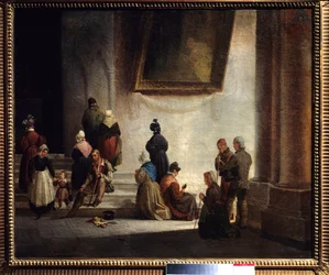 Aumone ved kirken Maleri av Auguste Migette (1802-1884) 1834 Metz museum for kunst