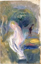 Naken med figur i bakgrunnen