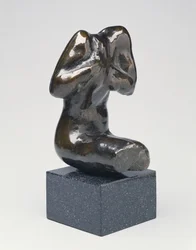 Liten sittende kvinnelig overkropp, moderne støpt (bronse)