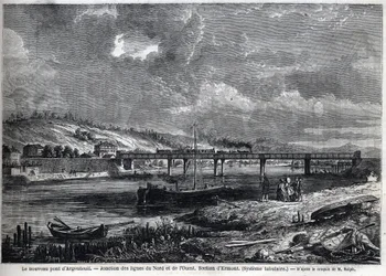 The new Bridge has Argenteuil. Junction of the North and West lines. Ermont section (tubular system). Engraving after sketch by Ralph in “” Le Monde illustrious””, 29/08/1863. Private collection.