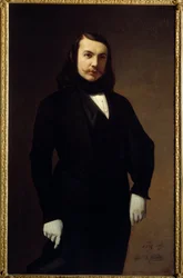 Portrett av Theophile Gautier (1811–1872) poetromanforfatter og kritiker Painting of Auguste de Chatillon (1813–1881) 1839 Søn. 1,3x0,84 m Paris, musee Carnavalet - Portrett av Theophile Gautier (1811-1872), poet, romanforfatter og litteraturkritiker. Male