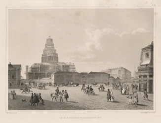Byggearbeid i 1838 Fra: The Construction of the Saint Isaacs Cathedral, 1845
