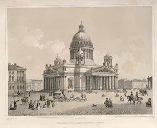 Saint Isaacs Cathedral sett fra Admiralteysky Prospekt Fra: The Construction of the Saint Isaacs Cathedral, 1845