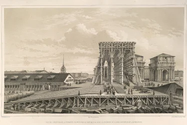 Den første kolonnen om konstruksjonen Fra: The Construction of the Saint Isaacs Cathedral, 1845