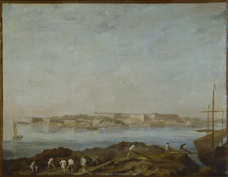 Vue de Sveaborg (ou Suomenlinna, Viapori) (Finland) - Utsikt over Sveaborg, av Ehrensvard, Augustin (1710-1772). Olje på lerret. Mål: 54x69,5 cm. Nasjonalmuseet Stockholm
