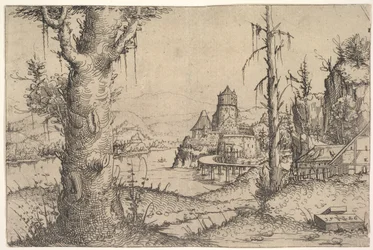 Elvelandskap med stort tre til venstre, 1546.