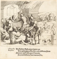 Mennene fra Ephraim bryr seg om sine fanger og returnerer dem til Jerico, 1549.