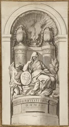 Study for a Funerary Monument, 1750 (svart kritt, penn og brunt blekk, brune og grå vask, hvit forhøyning på to sammenføyde ark)
