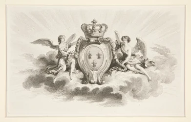 Royal Crest med Fleurs de Lis flankert av engler, reproduksjon fra 1800-tallet