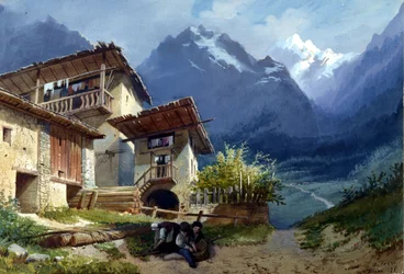 Scenografi for operaen "Linda di Chamounix" av Gaetano Donizetti, Torino, 1875