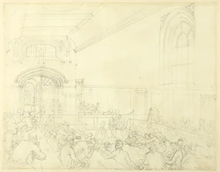 Studie for Guild Hall, Examination of a Bankrupt Before His Creditors, fra Microcosm of London