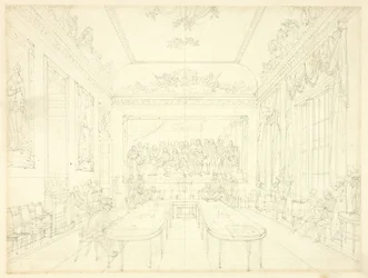 Studie for Trinity House, fra Microcosm of London (recto); Arkitektonisk skisse av rekkehusfasader (verso)