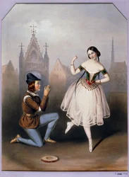 Carlotta Grisi som Esmeralda og Jules Perrot som Gringoire - La Esmeralda, ballett i 3 akter … (lito)