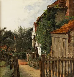 A Cottage Garden (olje på panel)