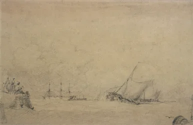 Lugger gjør for munnen til en havn (tegning)