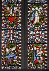 Mysteries of the Rosery, East Window of the Chapel, detalj, 1847 (farget glass)