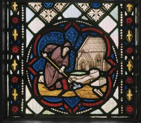 Seven Corporal Acts Of Mercy, detalj, ca. 1845 (farget glass)