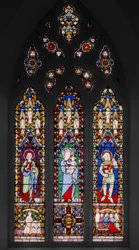 St. John The Evangelist, Virgin & Child, and St. George, ca. 1844 (farget glass)