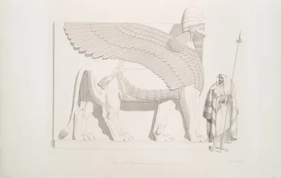 En bevinget løve med menneskehode fra Nimroud [Calah], 1849